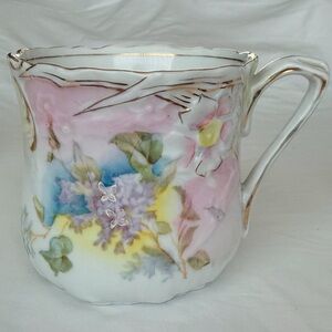 Antique Nippon Style Handpainted Porcelain Shaving Mug Dogwood Flowers Gold Trim